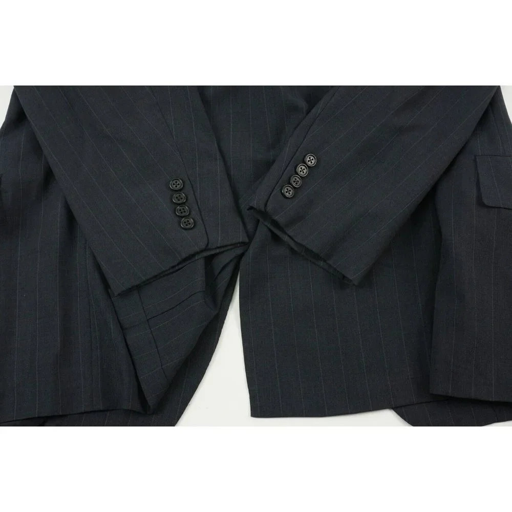 Oxxford Clothes Owentsia Super 100s Mens 43R Blue Striped Wool Vent Notch Blazer